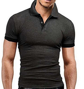 Polo à manches courtes gris pour homme, tricoté, couleur unie, coupe décontractée, boutons, respirant, longueur normale - Product Image 4