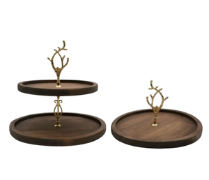 Soporte de pastel de madera de lujo al mejor precio, bandeja para repostería moderna de 2 niveles, juego de 2 para mesa de comedor, para servir bocadillos y dulces. - Product Image 1