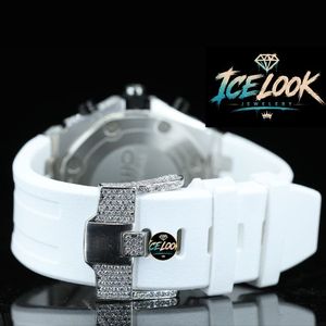 Reloj Cronógrafo de Cuarzo de Acero Inoxidable con Esfera de Cristal de Zafiro, Correa Blanca, Bisel con Diamantes, Analógico, de Lujo y Alta Calidad - Product Image 3