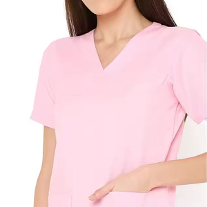 Uniforme de Enfermería Personalizado al por Mayor para Mujer, Conjunto de Blusa y Pantalón con Cuello Vuelto y Ribete Blanco para Enfermeras del Sector Salud - Product Image 5