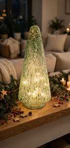 Lanterne de table conique en verre soufflé vert moucheté, faite à la main, pour bougie d'arbre de Noël, portable pour la décoration de la maison en fêtes - Product Image 4