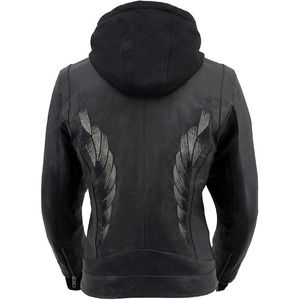 SAMROZ SPORTS Women's Lightweight Black Leather Jacket with Removable Hoodie - Product Image 2