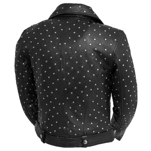 Chaqueta de cuero genuino para hombre, plateada, hecha a mano, con tachuelas de alta calidad. - Product Image 2