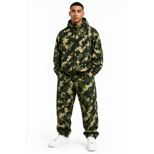 Ensemble de survêtement tendance personnalisable camouflage Woodland pour homme – Coupe-vent léger à capuche et jogging zippé – Marque privée – Streetwear – Sweats à capuche - Product Image 4