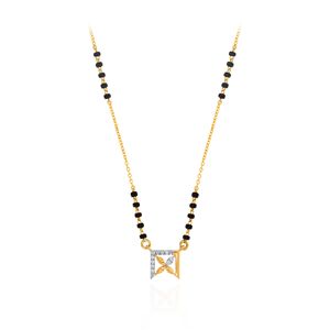 Collier Mangalsutra élégant en or et diamants avec chaîne à perles noires et pendentif carré géométrique pour femmes - Product Image 1