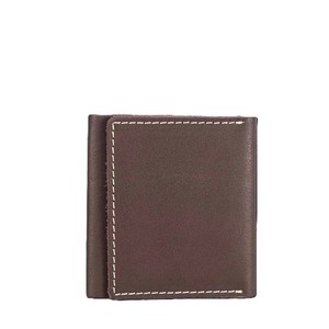 Reddish Brown Genuine Leather <b>Men</b> Trifold <b>Wallet</b> Clear ID Window Multi Cardslots Cash Pocket Contrast Stitching <b>Small</b> Male Purse - Product Image 4