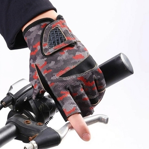 Fishing <b>Gloves</b> Half Finger Gray <b>Red</b> Camo Synthetic Breathable Hook And Loop Closure Unisex All Seasons - Product Image 6