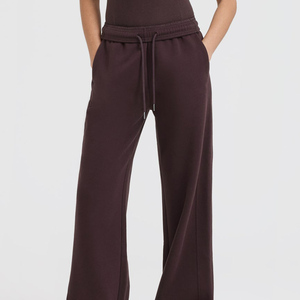 High Quality Plum Brown Women's Winter Straight Leg Joggers Terry Fleece 100% Cotton Soft Touch <b>Drawstring</b> Closure Breathable - Product Image 1