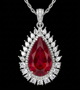 Luxury Pear Cut Lab <b>Ruby</b> Gemstone and Lab Grown Diamond Pendant <b>Necklace</b> Halo Diamond <b>Necklace</b> for Women Wedding Jewelry - Product Image 2