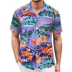 T-shirts hawaïens pour hommes, coupe ajustée, 100% coton, manches courtes, col montant, respirants - Vente en ligne à bas prix - Product Image 1