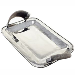 Luxury <b>Silver</b> Metal Serving Tray with Horn Handles Rectangular Decorative <b>Coffee</b> <b>Table</b> Food Platter Wholesale Decorative Tray - Product Image 3