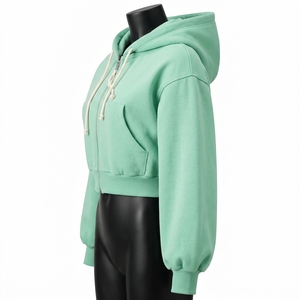 High Quality Women's Long Sleeve <b>Zipper</b> Hooded Crop <b>Top</b> Breathable Gym Custom Logo Crop <b>Top</b> Hoodies - Product Image 2