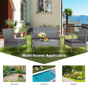 Ensemble de jardin en rotin d'extérieur 4 pièces avec coussins confortables pour la conversation - Product Image 5