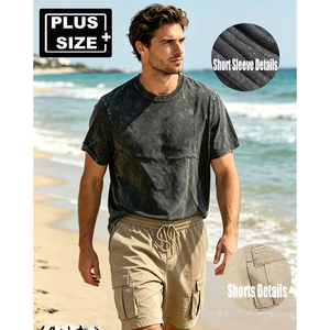 Men 2 Piece Outfit Manufacturer Cotton T Shirt Cargo Shorts Summer Casual OEM ODM <b>Bulk</b> Wholesale - Product Image 3