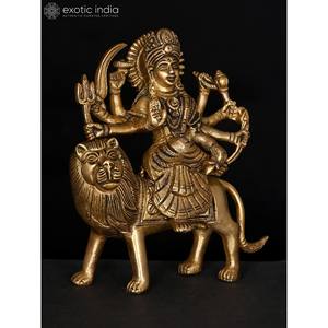 Estatua pequeña de latón de 6 pulgadas de ocho dioses armados Durga (Sherawali Maa) Artefactos de escultura - Product Image 2