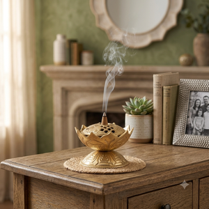 Brûleur d'encens en laiton avec couvercle perforé en forme de dôme, base lotus, porte-encens rituel traditionnel, décoration de temple indien, vente en gros - Product Image 4
