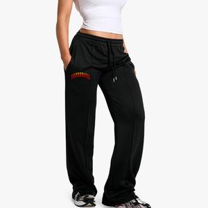 Pantalon de survêtement OEM Sportswear à double taille, taille américaine, coupe large plissée, noir, pour femme, en polyester, style jogger - Product Image 1