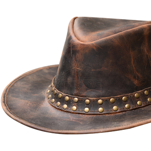 Chapeau en cuir clouté marron fait main, élégant, style western, robuste, pour l'aventure en plein air, chapeaux de cowboy personnalisés, vente en gros - Product Image 3