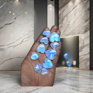 Blue Moonstone Cabochon High Quality Natural Loose Gemstone Heart Size Shape Lot Rainbow Power High-Potency for Jewellery <b>Light</b> - Product Image 1