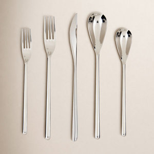Ensemble de couverts en acier inoxydable à lignes côtelées 5 pièces - Ensemble de couverts rainurés argentés, cuillère, fourchette, couteau, ensemble de vaisselle - Product Image 3