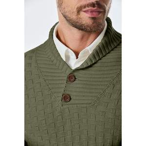 2025 suéter de punto ajustado XXL para hombre, suéter informal con cuello chal, textura de botón, suéteres de Color sólido a la moda de otoño, suministro ODM - Product Image 5