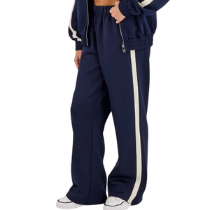 Womens Full <b>Zip</b> Stand Collar Tracksuit Set Contrast Stripe Wide Leg <b>Trousers</b> Drawstring Waist Two Piece Casual Streetwear Outfit - Product Image 5
