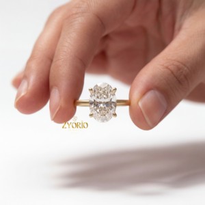 Impresionante Anillo de Compromiso de Diamante Cultivado en Laboratorio de Corte Ovalado de Dos Tonos, Oro Blanco de 14K, Joyería para Mujer para Aniversario de Bodas y Fiestas VS - Product Image 2