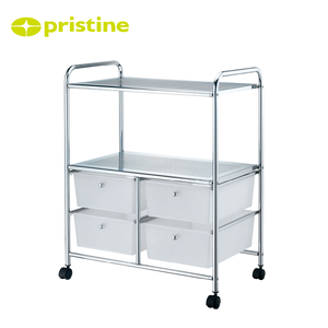 metal <b>Storage</b> Cart with <b>4</b> Plastic <b>Drawers</b> Metal Organizer with 2 shelves for Office Home Use Minimalist Design - Product Image 6