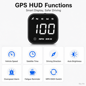 Affichage tête haute GPS HUD pour voiture, <span class=keywords><strong>compteur</strong></span> <span class=keywords><strong>de</strong></span> <span class=keywords><strong>vitesse</strong></span> G45 MPH KMH, boussole, alarme <span class=keywords><strong>de</strong></span> survitesse, luminosité automatique, accessoires universels pour véhicules - Product Image 2