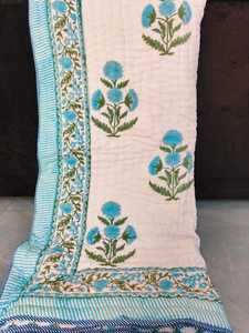 Couette et couvre-lit réversibles faits main en coton Jaipuri Razai, imprimés à la main par blocs floraux, motif botanique - Product Image 3