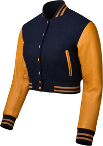 Top Trending Custom Logo 100% Cotton <b>Fleece</b> Cropped Women Varsity Jackets 2025 Ladies University Baseball Varsity Crop Jackets - Product Image 3