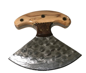 Couteau Ulu artisanal avec lame en acier au carbone à pointe tombante, manche en bois, couteau à dépecer avec étui en cuir - Product Image 3