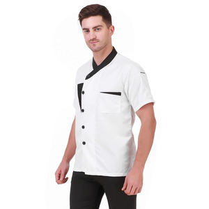 Chaqueta de Chef Blanca de Manga Corta para Hombre, Cuello Negro, Alta Visibilidad, Transpirable, de Algodón, Overol de Trabajo - Product Image 4