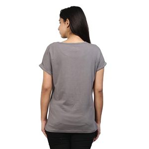 เสื้อยืดคอกลมแขนสั้นสีเทาสำหรับผู้หญิง ทรงปกติ สวมใส่สบาย สีพื้น ผ้าฝ้ายถัก ระบายอากาศได้ดี ใส่ได้ทุกฤดู - Product Image 2