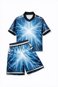 Blue Lightning Print Boxing Set Polyester Summer Training Wear Breathable Shorts And <b>Top</b> - Product Image 1