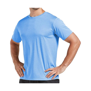 T-shirt à manches courtes bleu clair pour homme, coupe classique, col rond, tricoté, respirant, couleur unie, polyester - Product Image 6