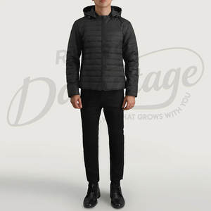 Veste matelassée légère noire pour homme, coupe ajustée, avec capuche, manteau rembourré d'hiver, résistant à l'eau, vêtements d'extérieur décontractés - Product Image 4