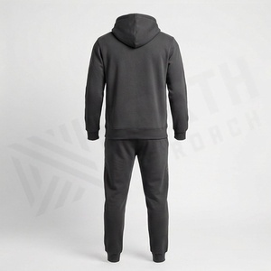Men's Black Hooded <b>Tracksuit</b> Geometric Print Sporty Sweatshirt And Pants Set Full Length Drawstring Closure Breathable Polyester - Product Image 2