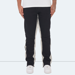Pantalon de survêtement en molleton noir pour homme avec panneau latéral gris et motif à pois, tenue décontractée pour l'automne - Product Image 5