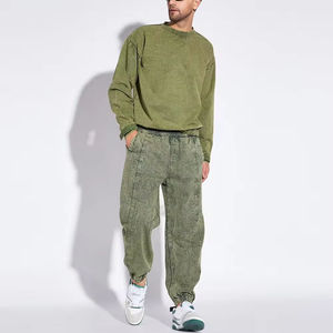 Sweat-shirt confortable pour homme, coupe classique, en coton mélangé doux, délavé à l'acide, couleur unie, décontracté, haute qualité, écologique - Product Image 2