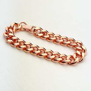 สร้อยข้อมือทองแดงแท้แบบ Cuban Link ทำมือ งานฝีมือโลหะหนัก ฮิปฮอป เครื่องประดับบำบัด สำหรับผู้ชายและผู้หญิง ชุบ OEM - Product Image 4