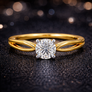 Anillo de Compromiso Solitario con Moissanita de Corte Brillante Redondo, Chapado en Oro de 18K, Aleación de Plata de Ley, Anillo de Lujo - Product Image 1