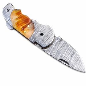Couteau de poche pliant Edge Master Manufacture, en acier Damas fait main, lame droite de 3 mm, manche en corne, pour le camping - OEM/ODM - Product Image 1