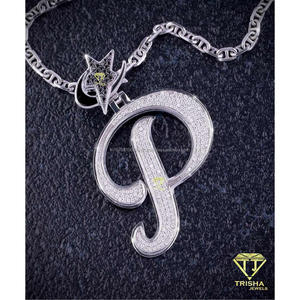 Collar con colgante de letra P estilo Hip Hop con micro pavé de moissanita, plata 925, certificado GIA, dijes de luna y estrella, joyería al por mayor - Product Image 6