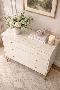 Buffet de salle à manger en bois massif fait main avec incrustations en os, armoire à tiroirs laquée blanche, console de rangement, meuble moderne pour salon - Product Image 3