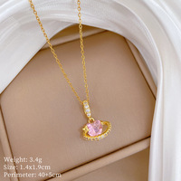 Collar con Colgante de Corazón Rosa de Acero Inoxidable de Primera Calidad con Cristal Orbit para Fiesta