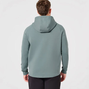 Sweat à capuche slim fit pour homme, fermeture éclair 1/2 devant, 100% polyester, ourlet incurvé long, manches raglan, 220 g/m², coupe-vent, chaud - Product Image 6