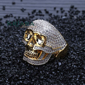 Men's 925 Silver 18K Gold Plated <b>Skull</b> <b>Ring</b> With Round Brilliant Cut Lab Grown Diamonds Hiphop Style Everyday Wear - Product Image 5