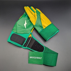 Guantes de Bateo de Cuero Verde Bruce Bolt, Cierre de Gancho y Bucle Ambidiestro, Unisex para Adultos, Entrenamiento - Product Image 2