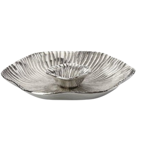 Chip & <b>Dip</b> Metal Designer Aluminum Tray Home and Wedding Usage Dual Compartment Serving Tray Polished Metal Minimalist Design - Product Image 4